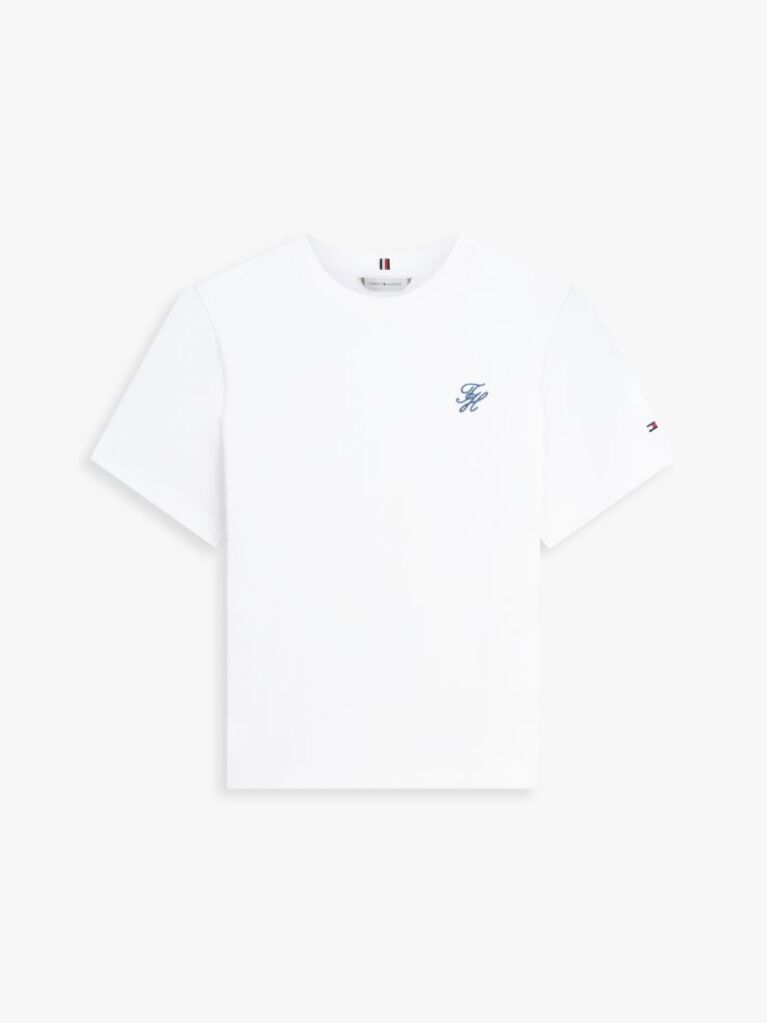 Άσπρο T-Shirt Με Κλασική Λαιμόκοψη Και Κεντητό Λογότυπο  Γυναίκες
