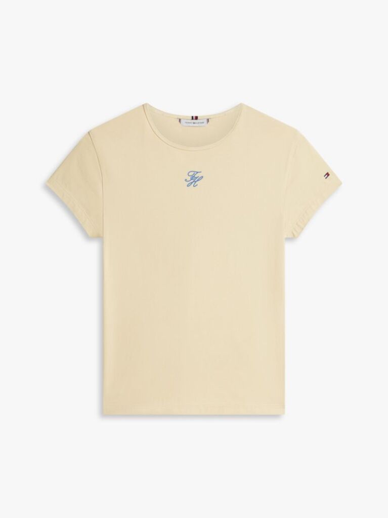 Μπεζ Slim Βαμβακερό T-Shirt Με Λογότυπο  Γυναίκες