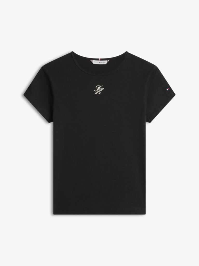 Μαύρο Slim Βαμβακερό T-Shirt Με Λογότυπο  Γυναίκες