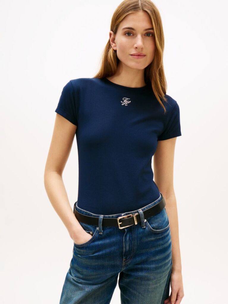 Μπλε Slim Βαμβακερό T-Shirt Με Λογότυπο  Γυναίκες