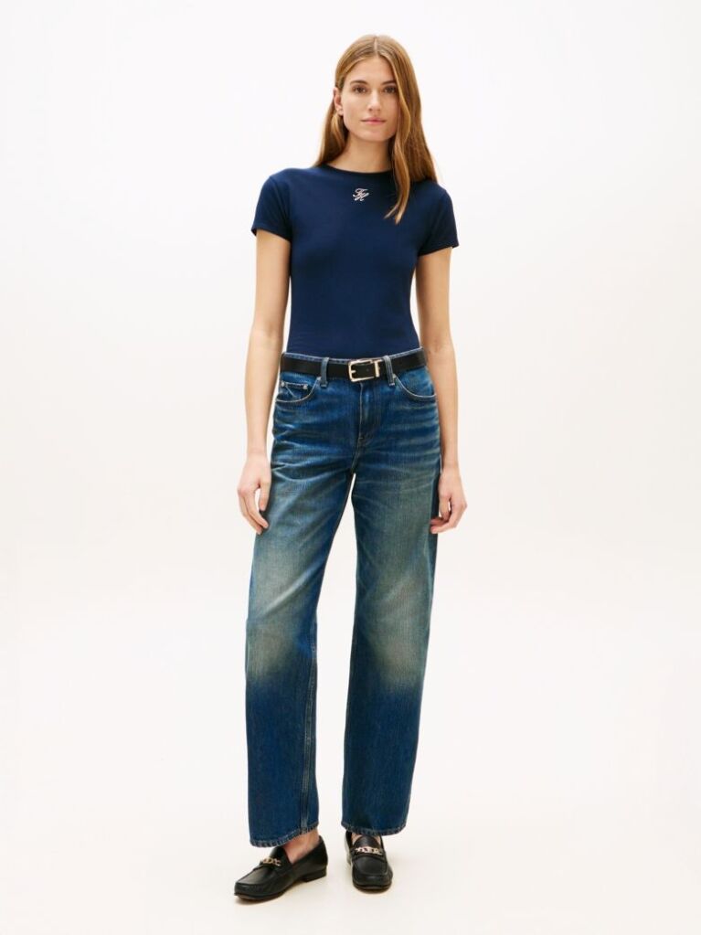 Μπλε Slim Βαμβακερό T-Shirt Με Λογότυπο  Γυναίκες