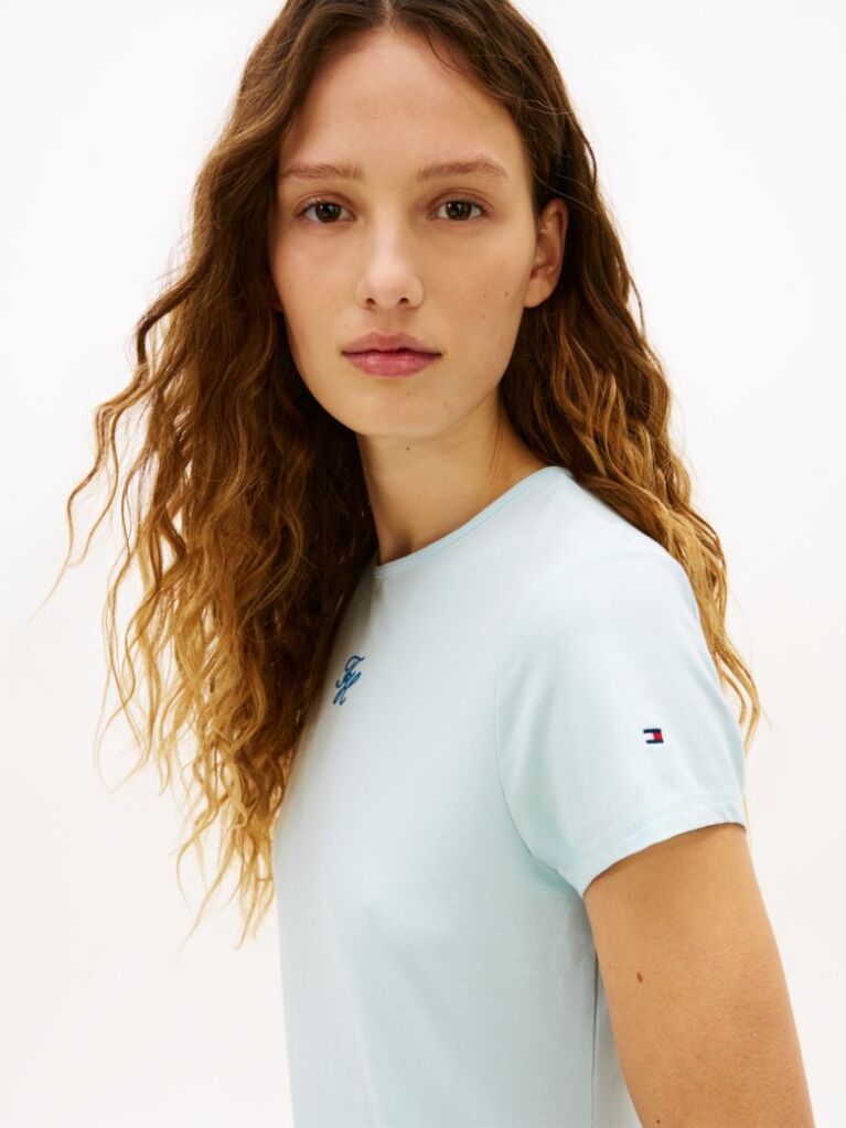 Μπλε Slim Βαμβακερό T-Shirt Με Λογότυπο  Γυναίκες