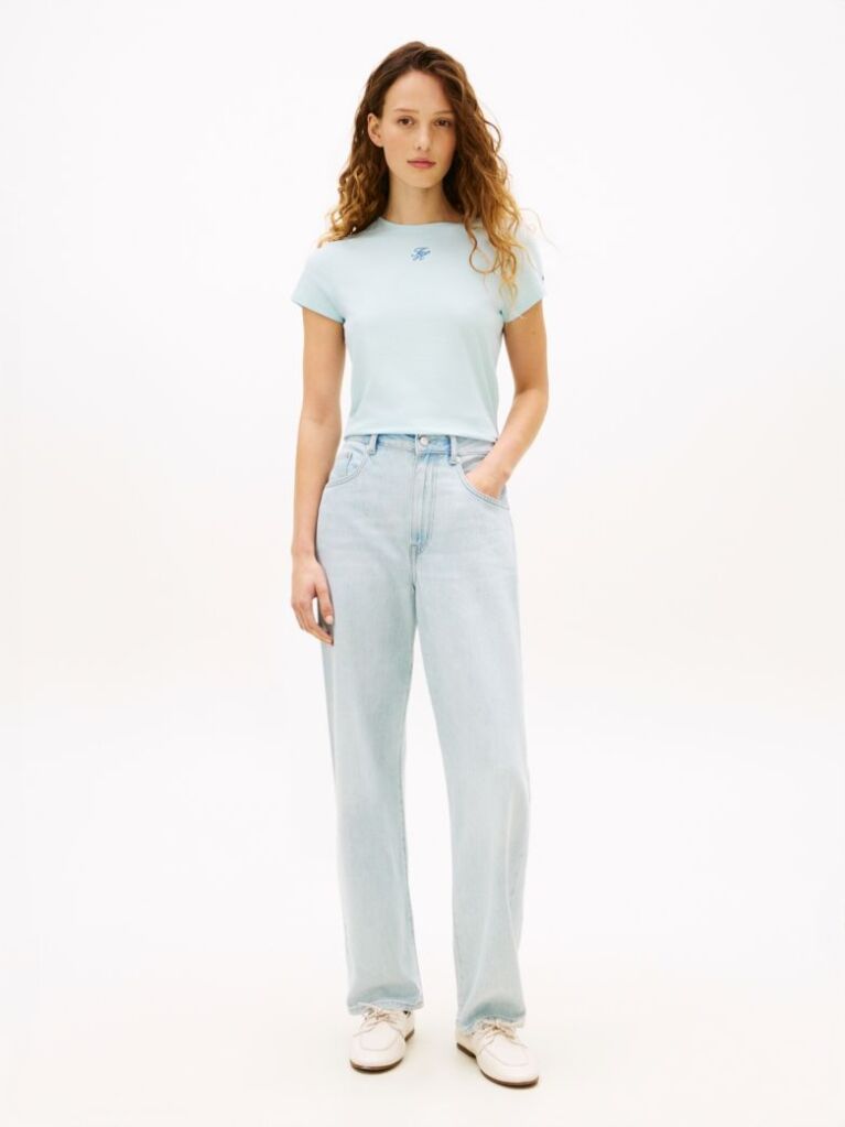 Μπλε Slim Βαμβακερό T-Shirt Με Λογότυπο  Γυναίκες