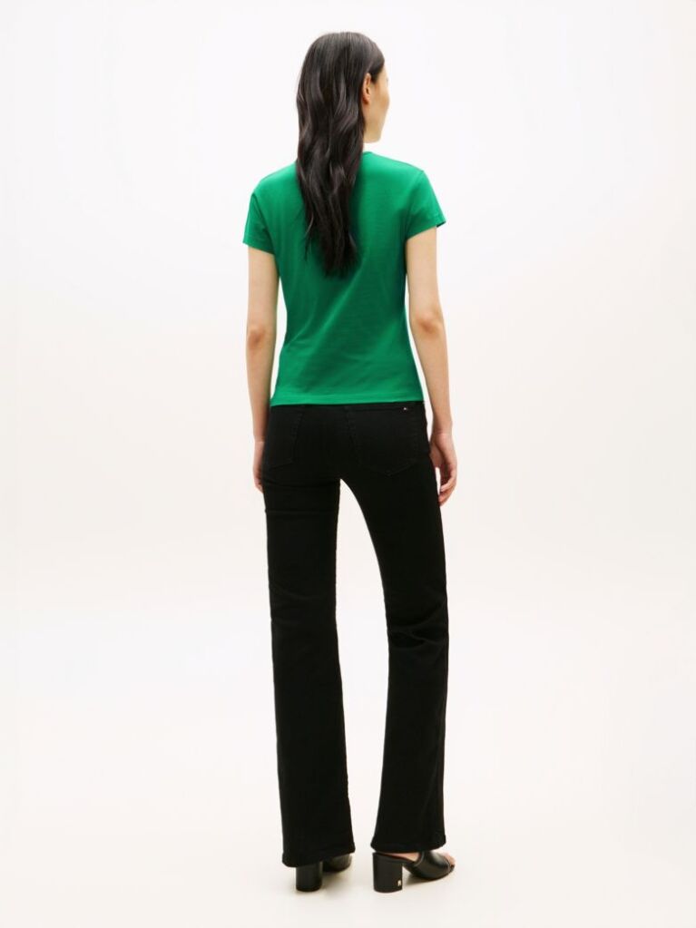 Green Textured Logo Slim Jersey T-Shirt  Women