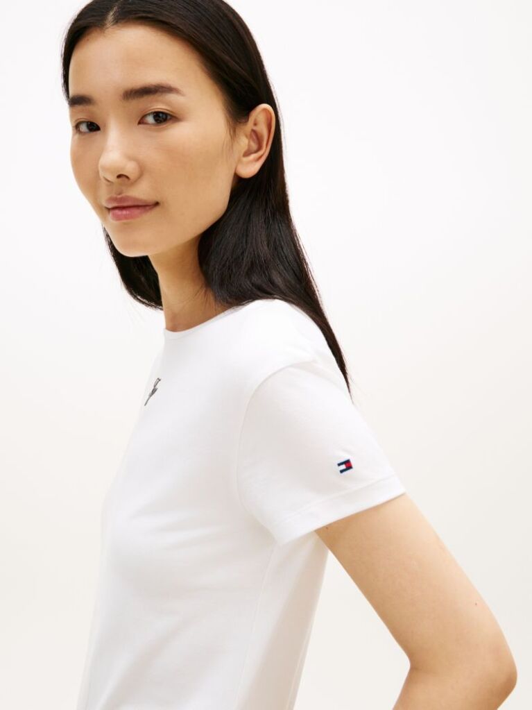 White Textured Logo Slim Jersey T-Shirt  Women
