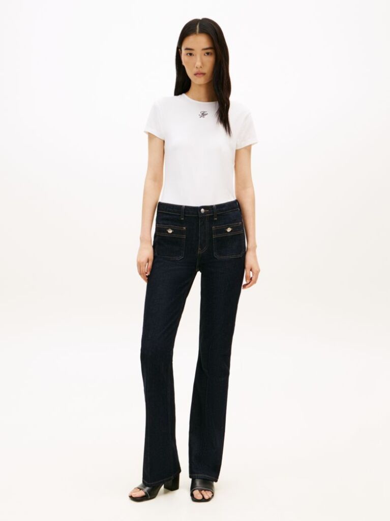 White Textured Logo Slim Jersey T-Shirt  Women