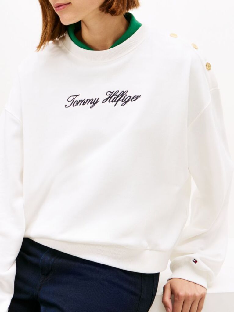 Beige Gold-Tone Button Sweatshirt  Women