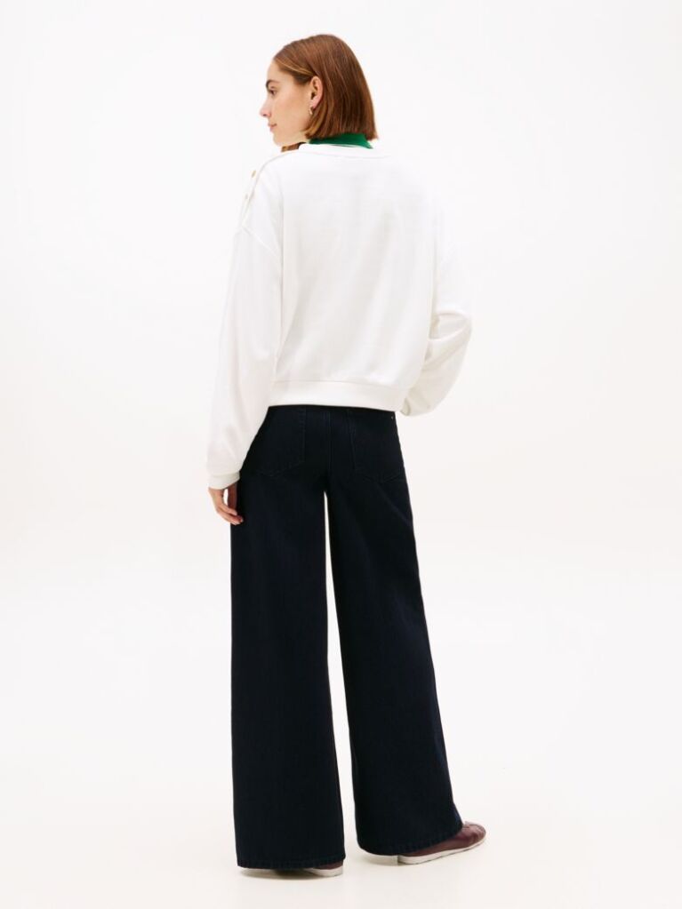 Beige Gold-Tone Button Sweatshirt  Women