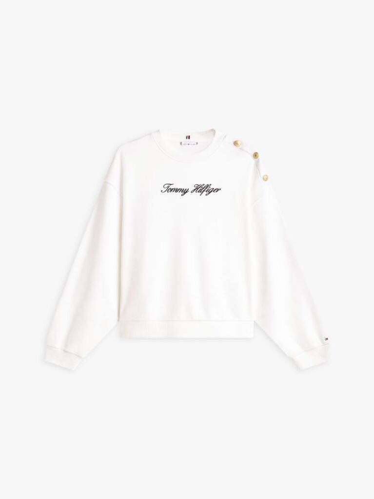 Beige Gold-Tone Button Sweatshirt  Women