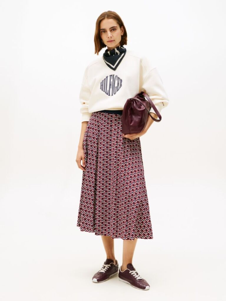 Multi A-Line Twill Midi Skirt  Women