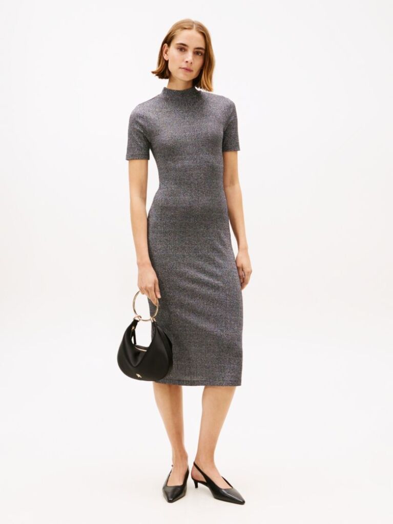 Grey Festive Metallic Slim Midi Bodycon Dress  Women