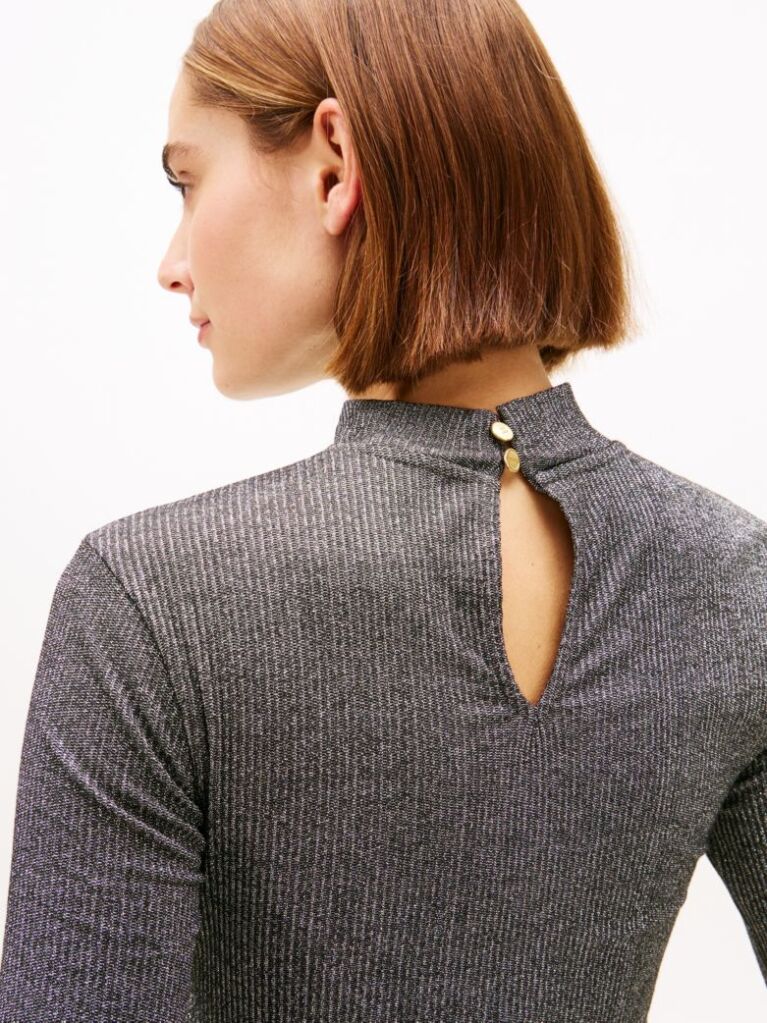 Grey Festive Metallic Slim Long Sleeve Top  Women