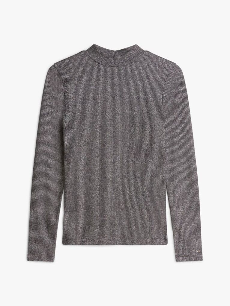 Grey Festive Metallic Slim Long Sleeve Top  Women