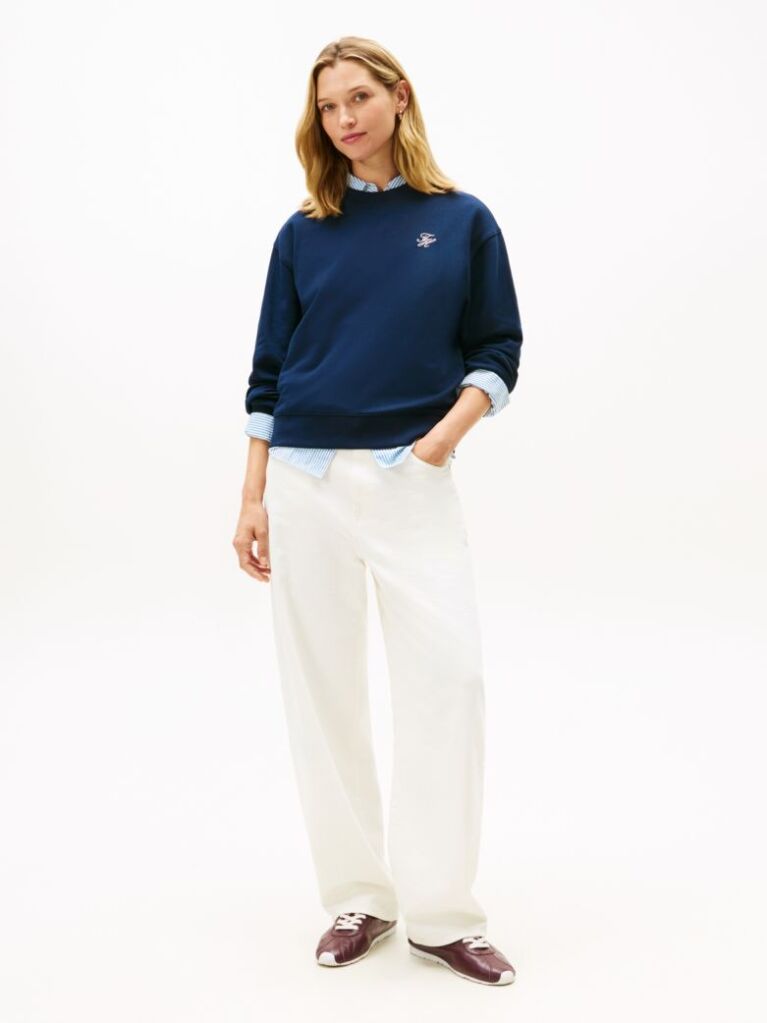 Blue Logo Embroidery Terry Sweatshirt  Women