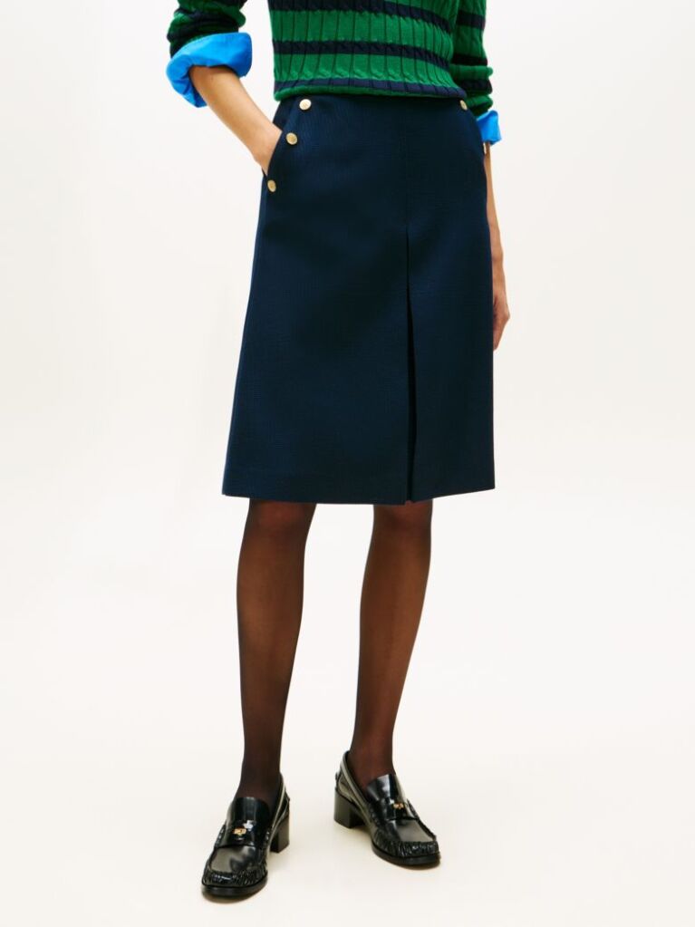 Blue Gold-Tone Button A-Line Skirt  Women