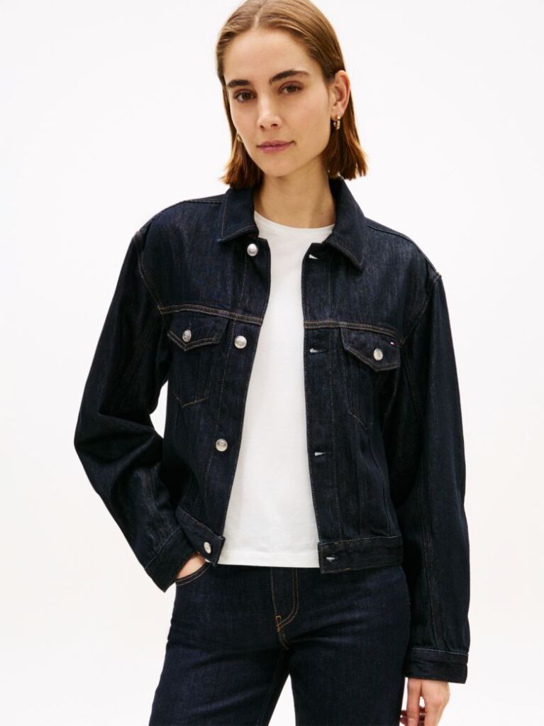 Blue Flag Embroidery Pleated Denim Jacket  Women