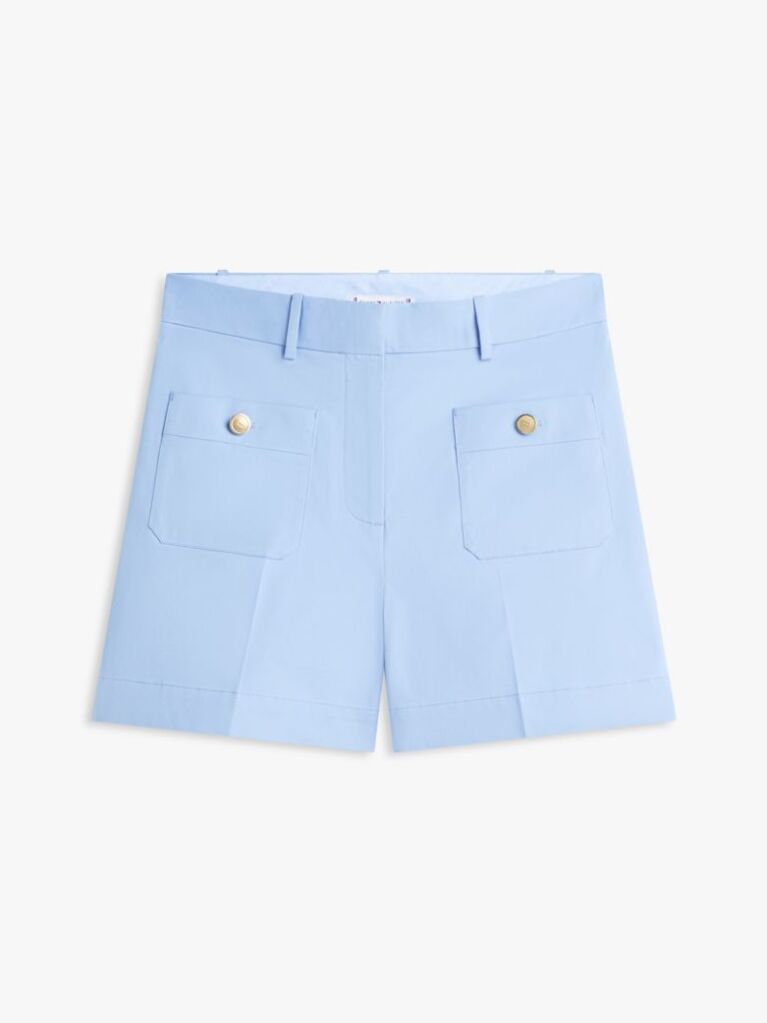 Blue Crest Embossed Gold-Tone Button Shorts  Women