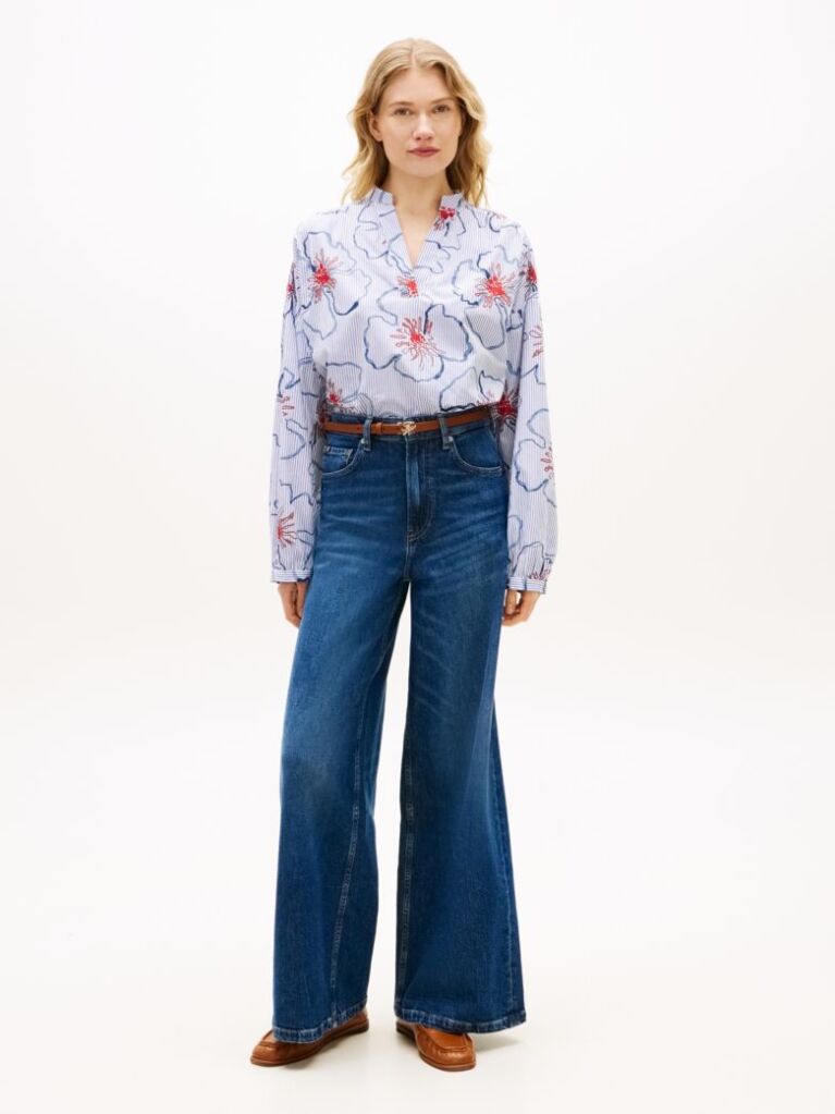 Multi Relaxed Fit Poplin V-Neck Blouse  Women