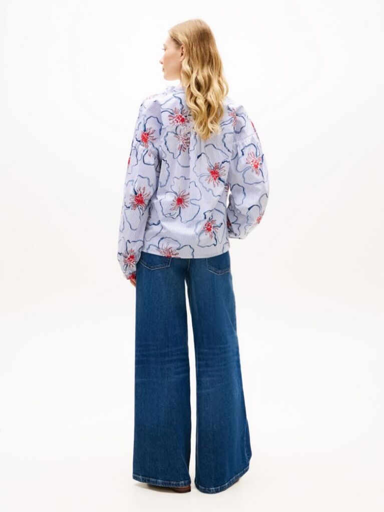 Multi Relaxed Fit Poplin V-Neck Blouse  Women