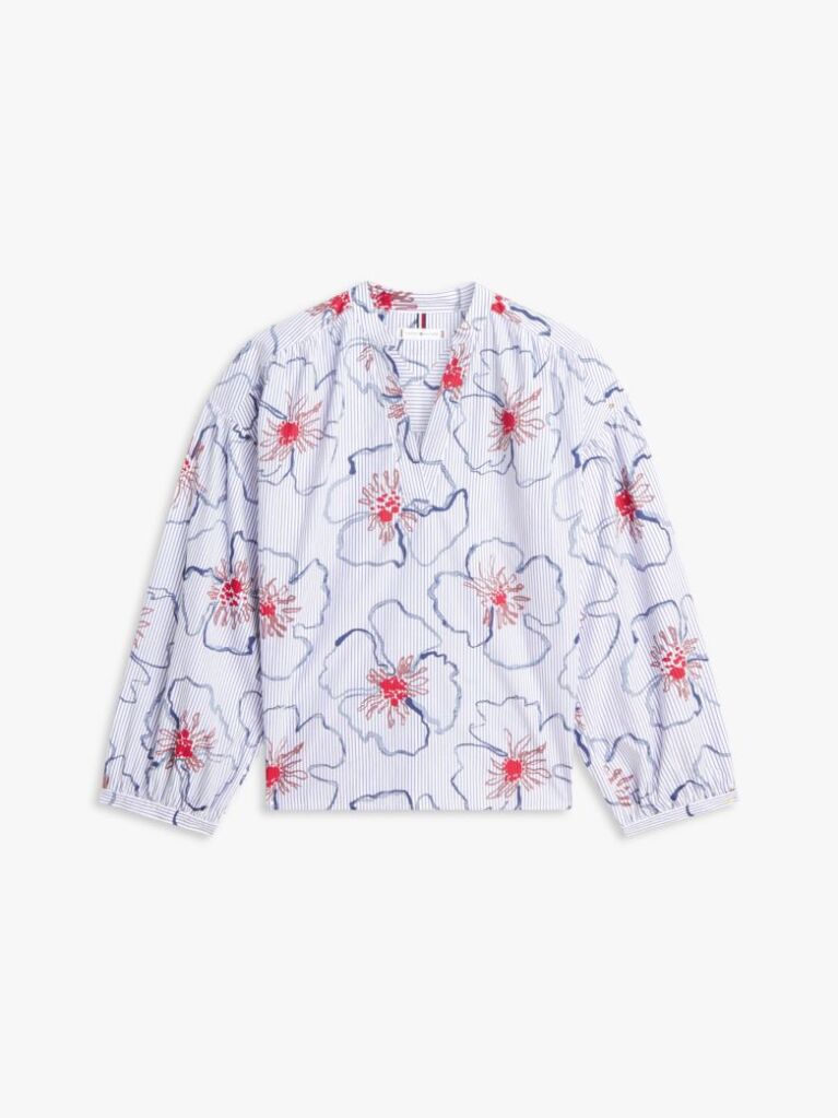 Multi Relaxed Fit Poplin V-Neck Blouse  Women