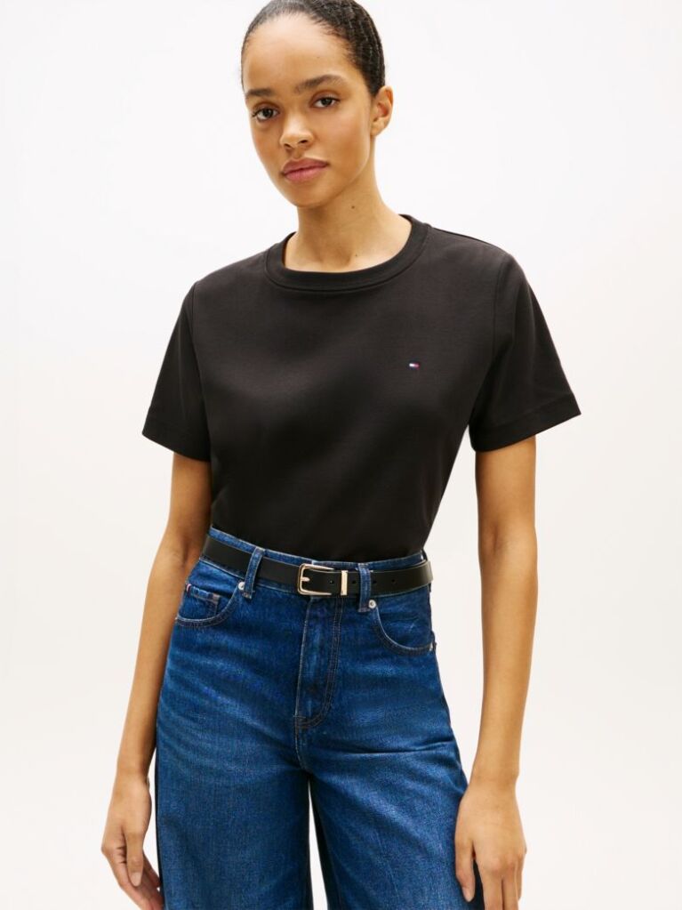 Μαύρο Boxy T-Shirt Με Πλέξη Interlock  Γυναίκες