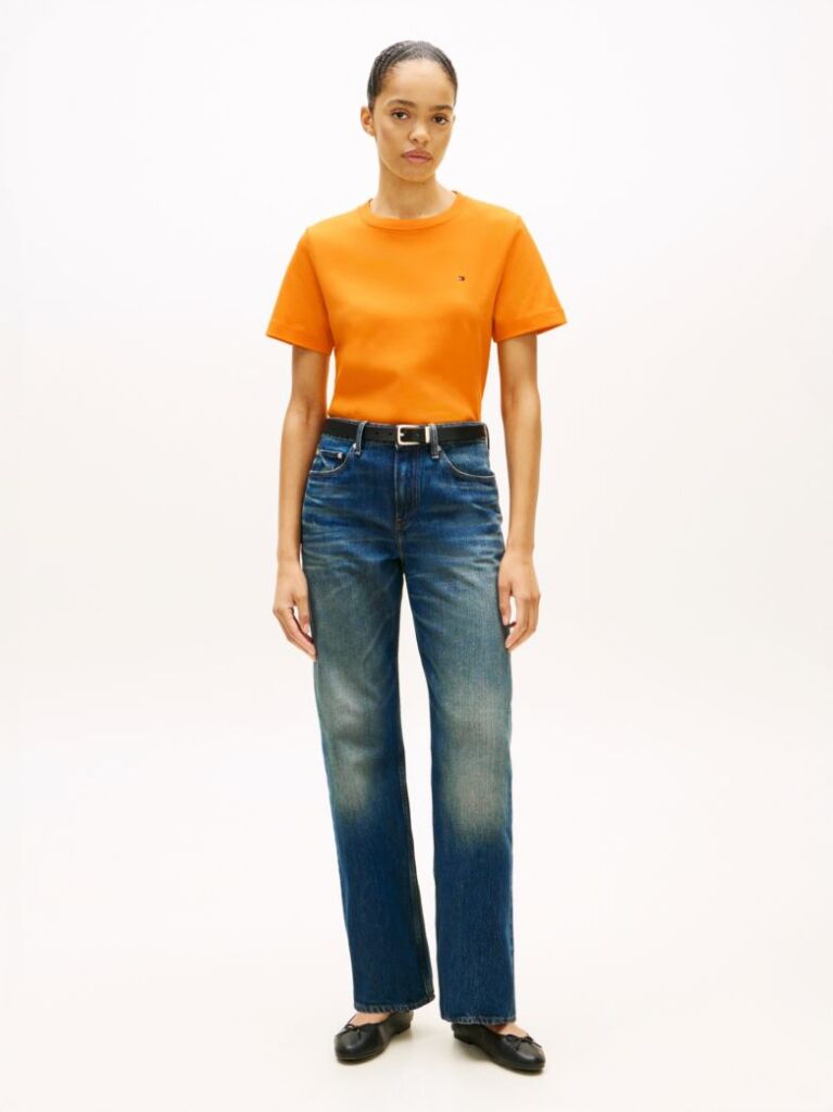 Πορτοκαλί Boxy T-Shirt Με Πλέξη Interlock  Γυναίκες