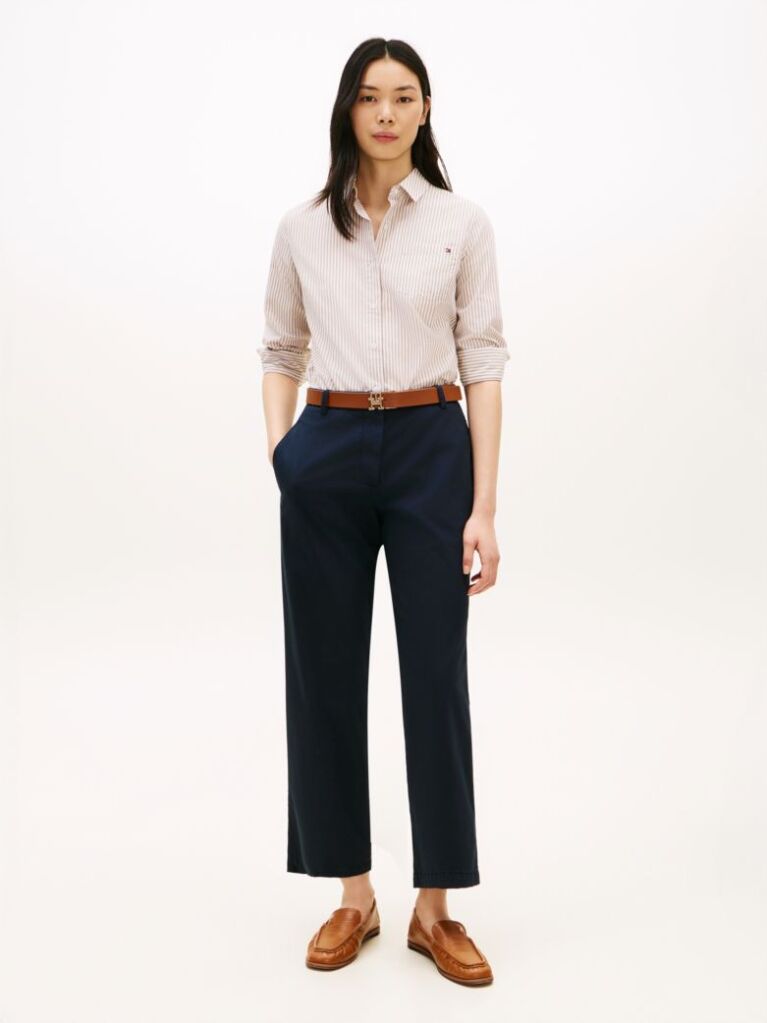 Blue Washed Slim Straight Leg Chinos  Women