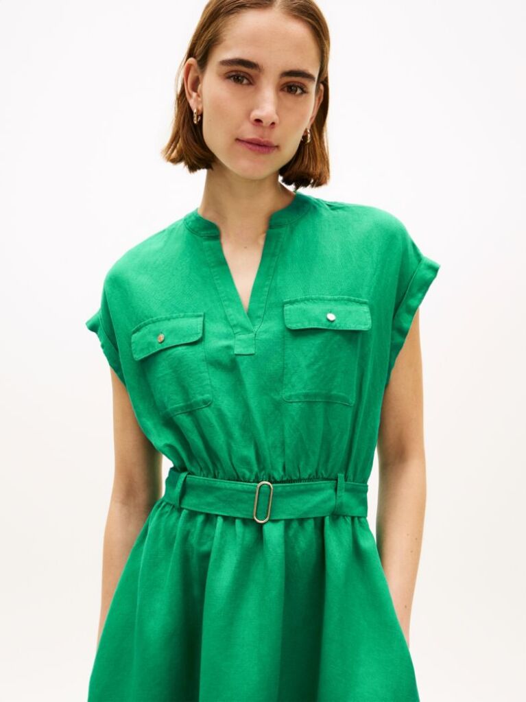 Green Belted Relaxed Mini Shirt Dress  Women