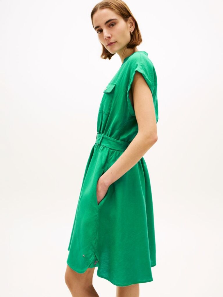 Green Belted Relaxed Mini Shirt Dress  Women