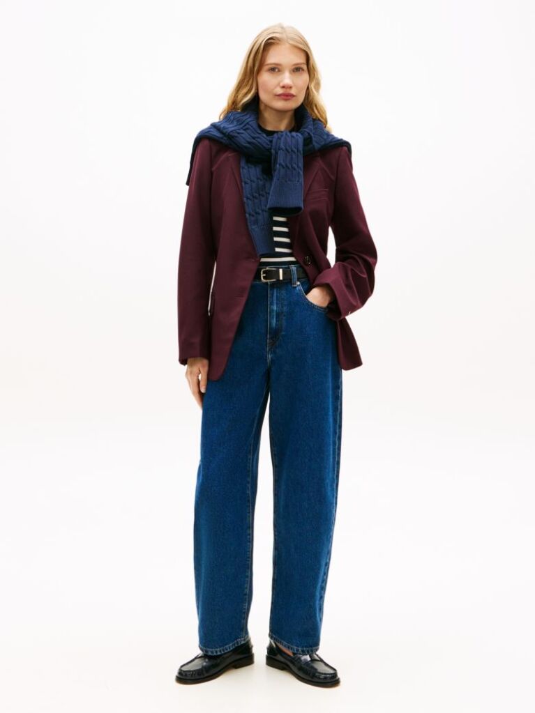 Blue Mid Rise Tapered Barrel Leg Jeans  Women