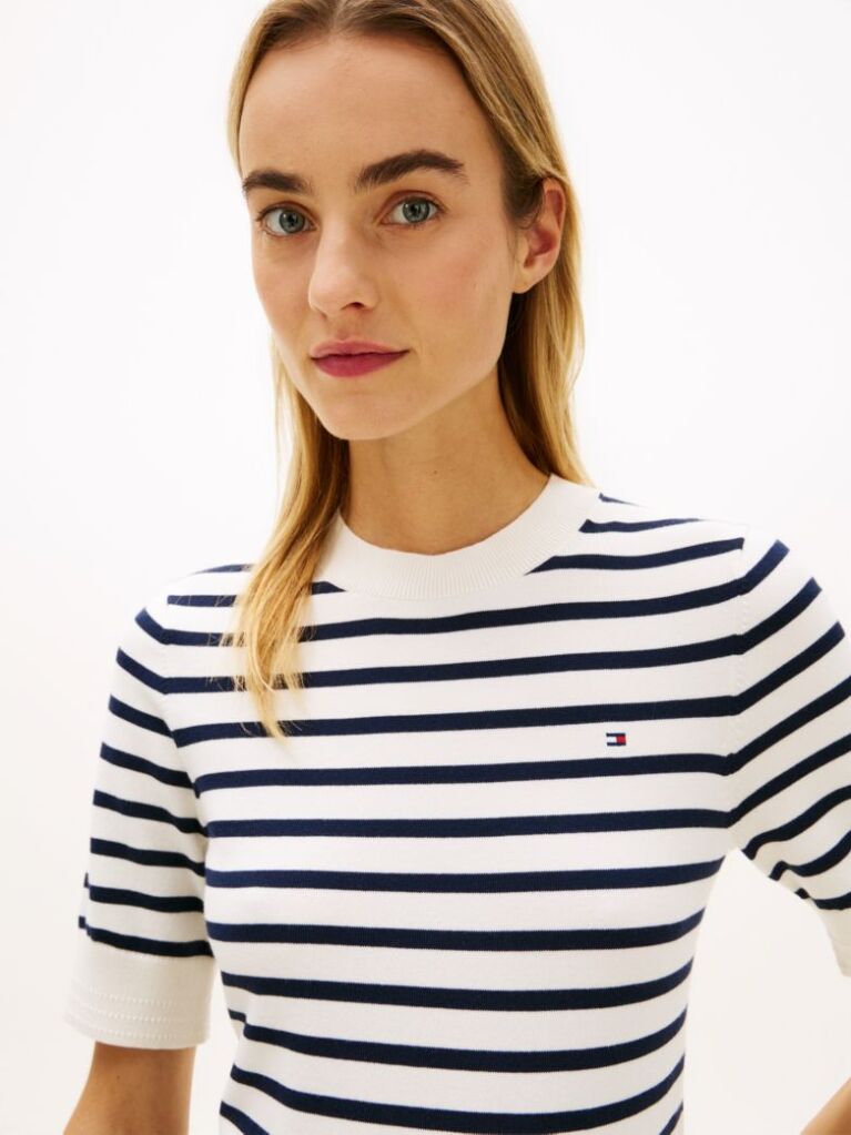 Multi Fine Knit Jersey Short Sleeve Jumper  Women