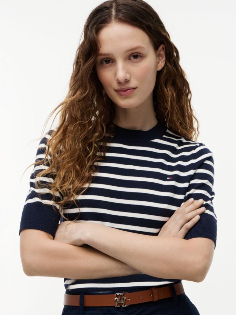 Multi Fine Knit Jersey Short Sleeve Jumper  Women