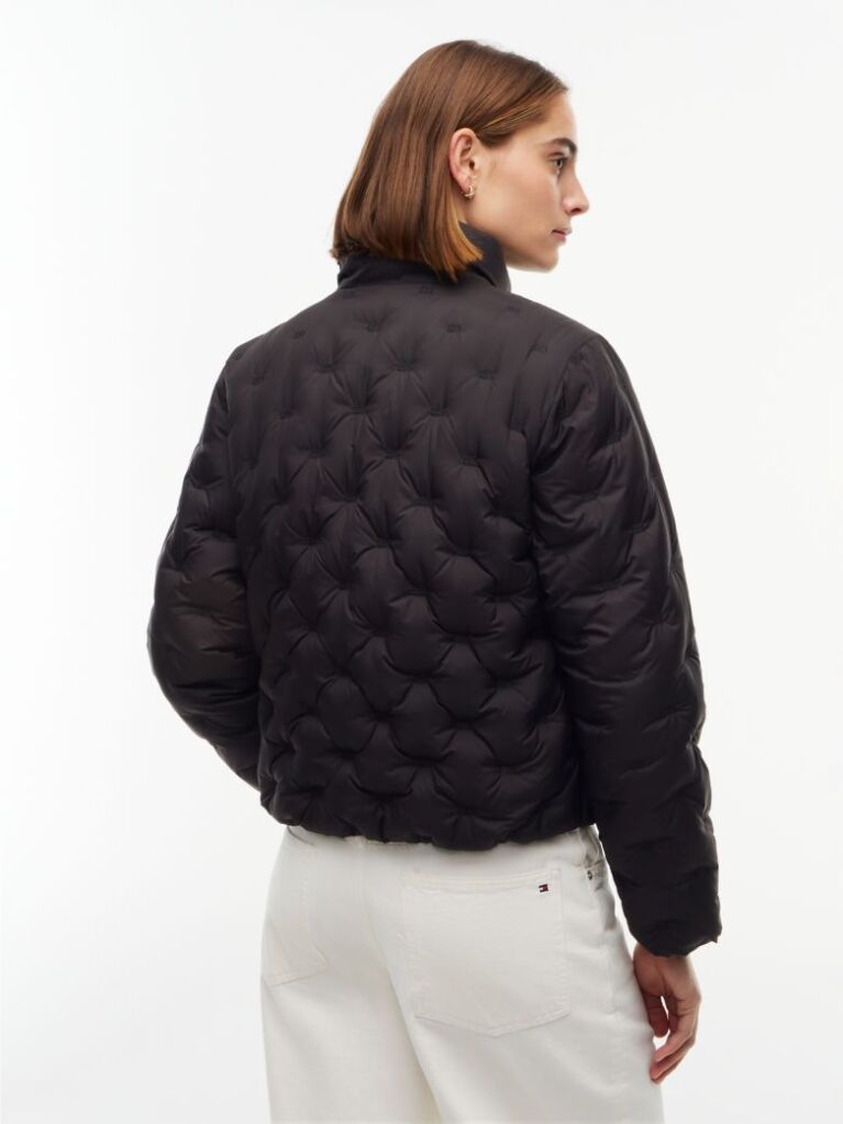 Black Gold-Tone Button Flag Down Quilted Jacket  Women