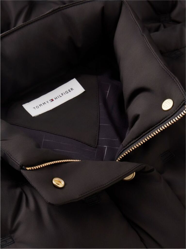 Black Gold-Tone Button Flag Down Quilted Jacket  Women