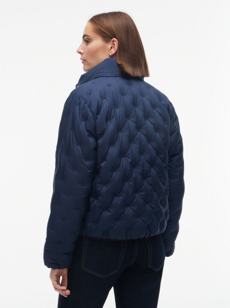 Blue Gold-Tone Button Flag Down Quilted Jacket  Women