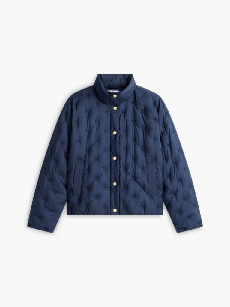 Blue Gold-Tone Button Flag Down Quilted Jacket  Women