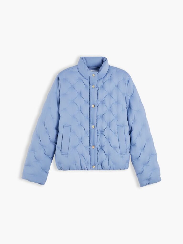 Blue Gold-Tone Button Flag Down Quilted Jacket  Women