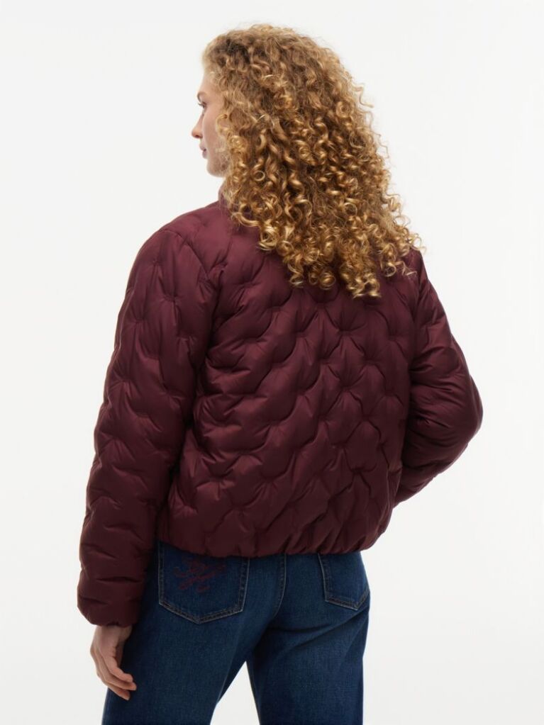 Red Gold-Tone Button Flag Down Quilted Jacket  Women