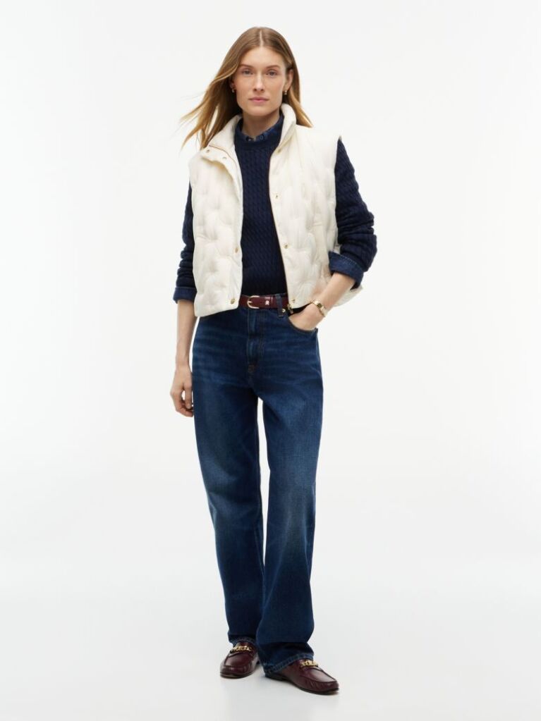 Beige Flag Down Lightweight Quilted Gilet  Women