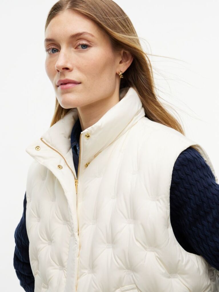 Beige Flag Down Lightweight Quilted Gilet  Women