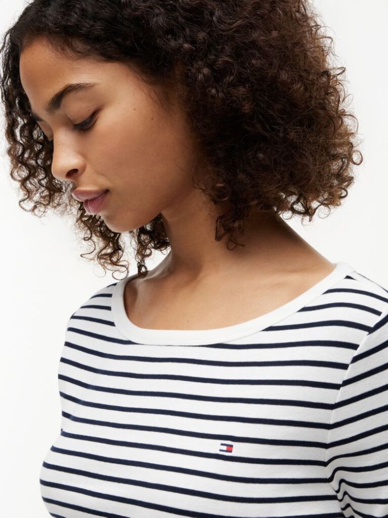 Multi Slim Boat Neck Three-Quarter Sleeve T-Shirt  Women