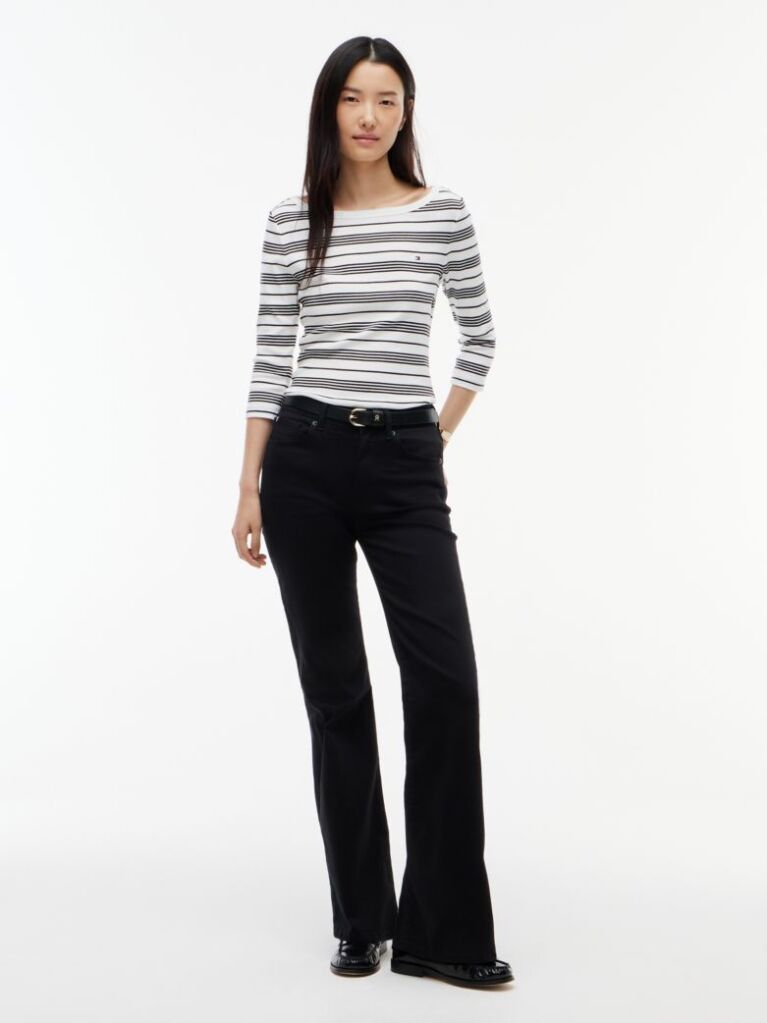 Multi Slim Boat Neck Three-Quarter Sleeve T-Shirt  Women