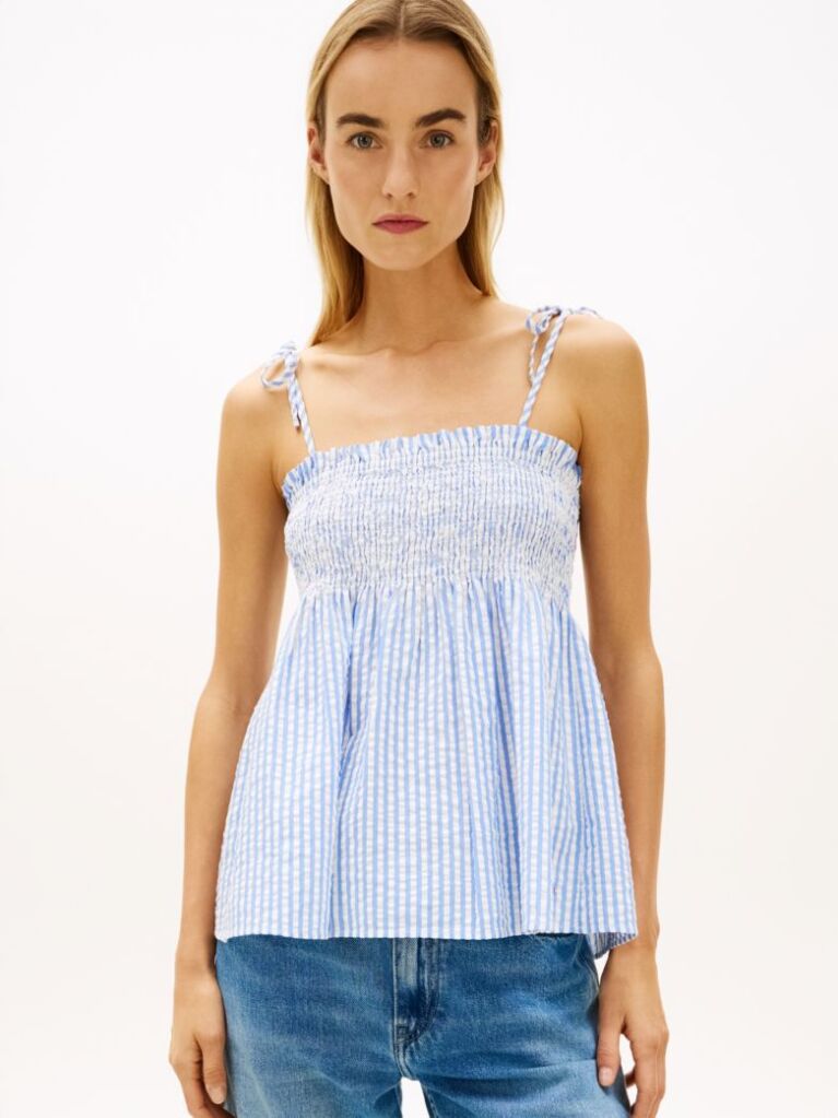 Multi Seersucker Smock Spaghetti Strap Top  Women