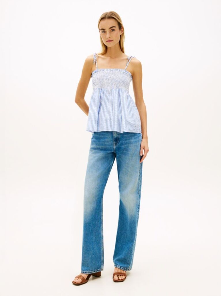 Multi Seersucker Smock Spaghetti Strap Top  Women