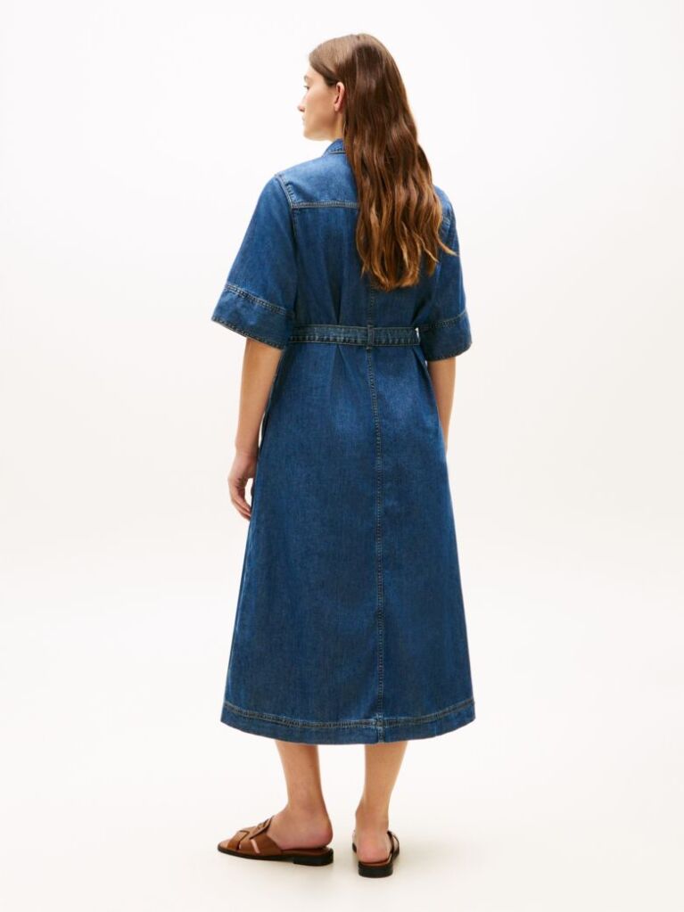Μπλε Denim Midi Φόρεμα Πουκαμίσα Με Ζώνη  Γυναίκες
