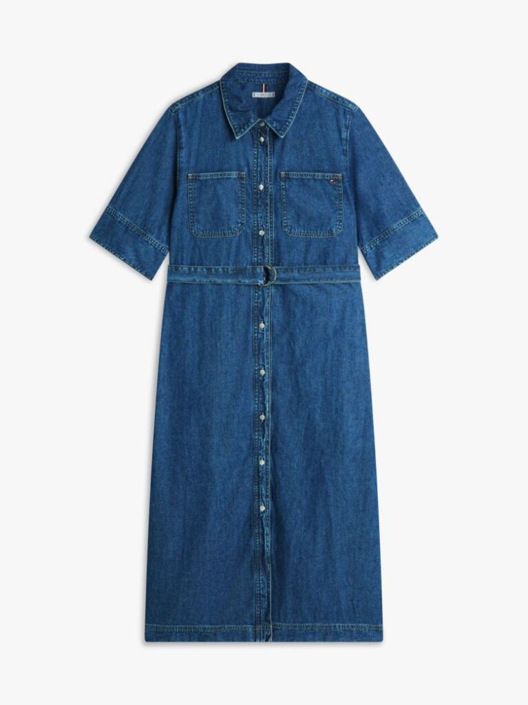 Μπλε Denim Midi Φόρεμα Πουκαμίσα Με Ζώνη  Γυναίκες