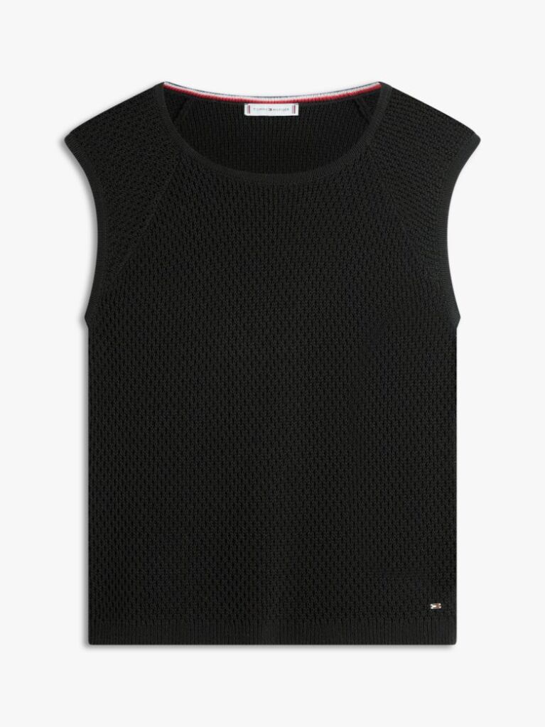 Black Open-Knit Crochet Raglan Short Sleeve Top  Women