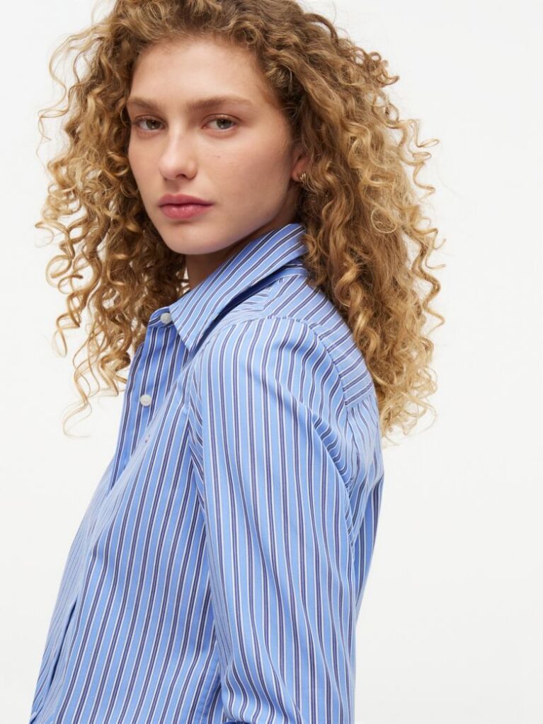 Blue Regular Fit Flag Embroidery Poplin Shirt  Women