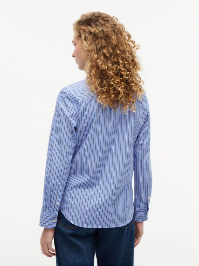 Blue Regular Fit Flag Embroidery Poplin Shirt  Women