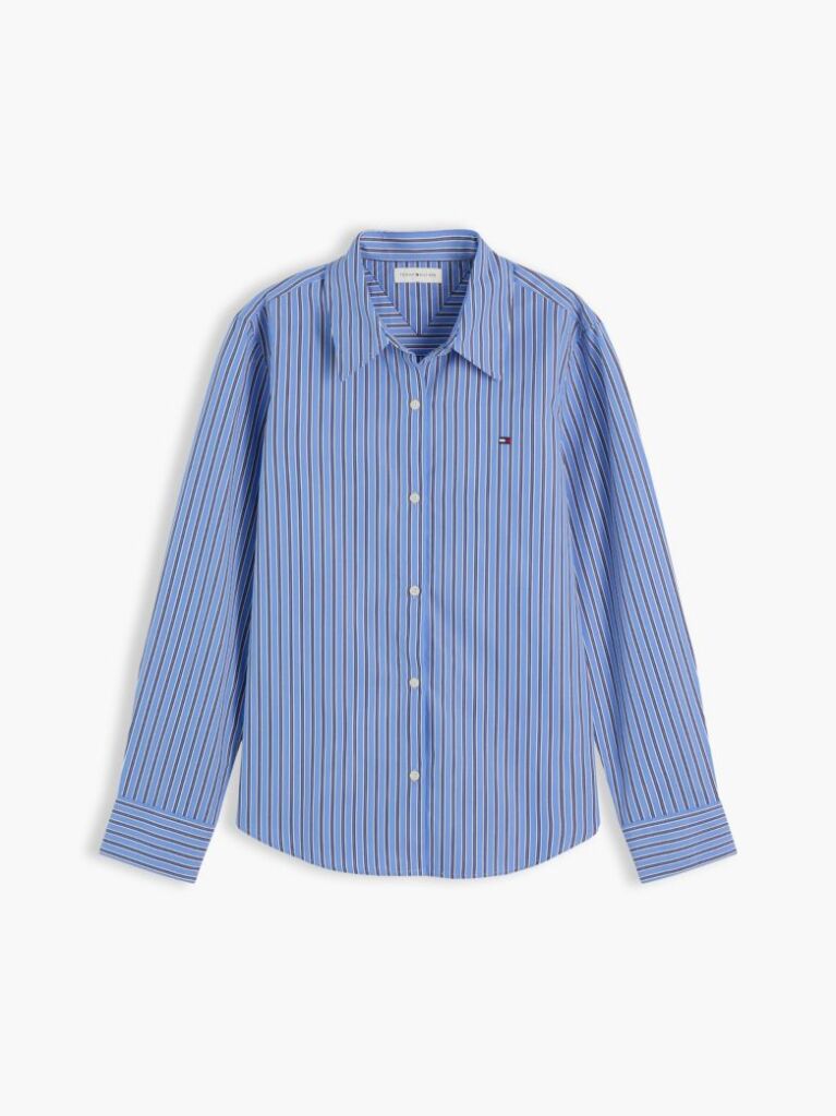 Blue Regular Fit Flag Embroidery Poplin Shirt  Women